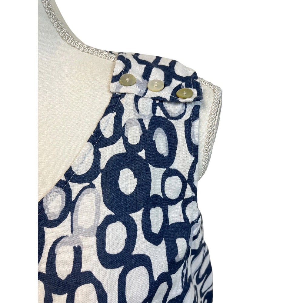 HABITAT Linen Cotton Tank Top Sz L Blue White Print Lagenlook Coastal - Picture 5 of 13